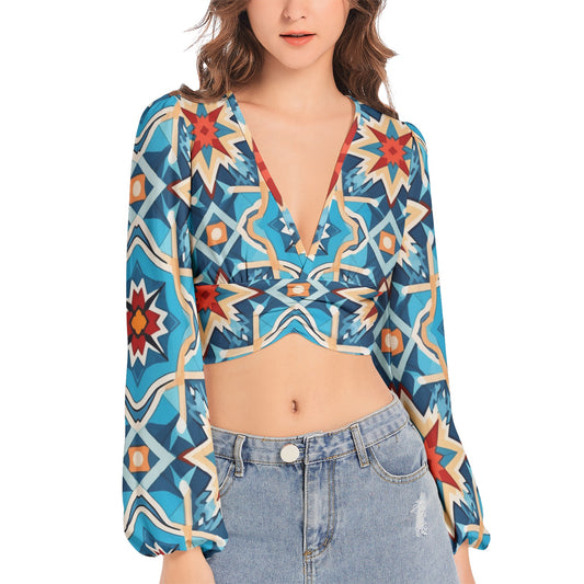 Kaleidoscope Cropped Lantern Sleeve Top