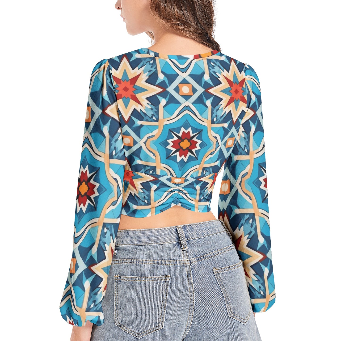 Kaleidoscope Cropped Lantern Sleeve Top